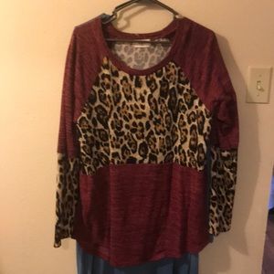 Burgundy/ Leopard sweater top